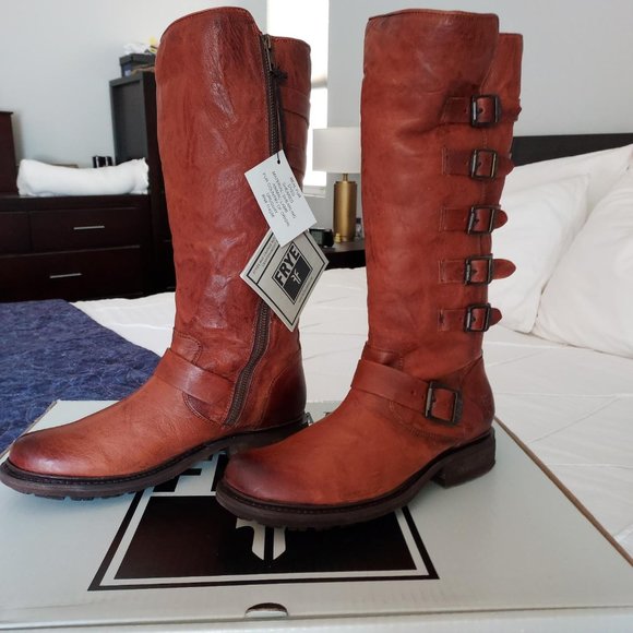 NIB Frye Valerie tall belted boots, cognac, fully fur lined!  8.5 (more like 8) - Picture 2 of 13